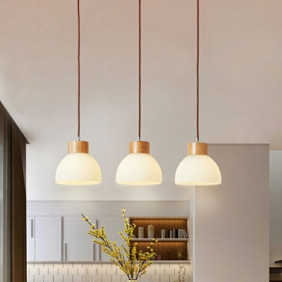 3 Lights  Vaulted Downward Island Pendant Light Fixture for Residential Use with Vitreous Shade Adapted for Led & Incandescent & Fluorescent, Fixed Wiring