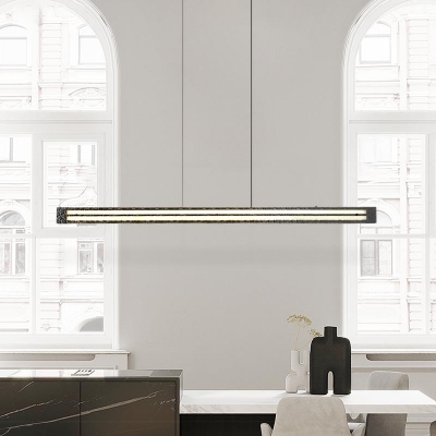Linear Vitreous Shade Direct Wired Electric Light Over Kitchen Table Adapted for Led Light in a Casual Style, Adaptable Hanging Length
