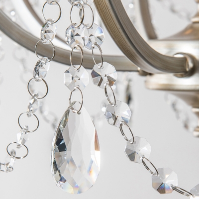 Modern Candelabra Crystal Pendant Light  with Metal Fixture, Adjustable Height