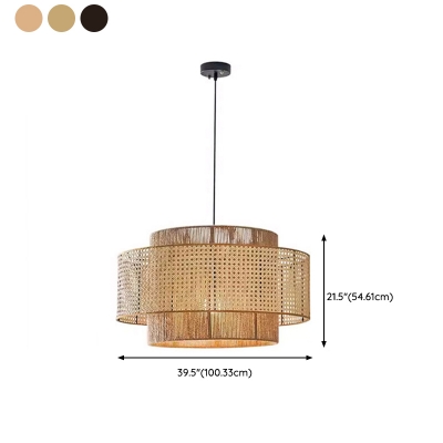 1 Light Chandelier Light with Adjustable Hanging Rod and Rattan Shade