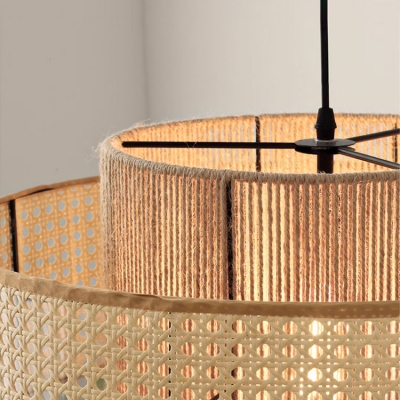 1 Light Chandelier Light with Adjustable Hanging Rod and Rattan Shade