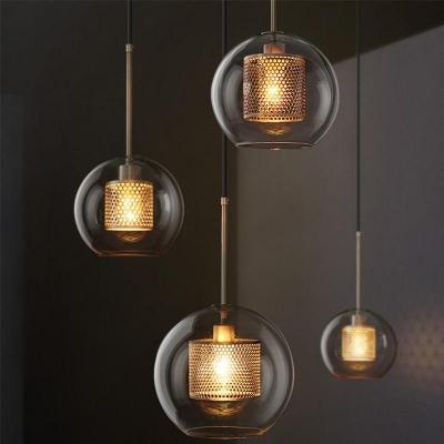 1 Light Vitreous Cover String Pendant with Shade Adapted for Led & Incandescent/ Fluorescent for Indoor, Transparent Glass