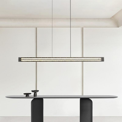 Linear Vitreous Shade Direct Wired Electric Light Over Kitchen Table Adapted for Led Light in a Casual Style, Adaptable Hanging Length