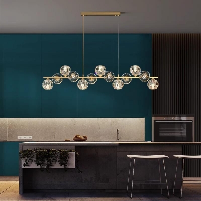Contemporary Variable Suspension Length Crystal Drop Light Kitchen Island Adapted for Bi-pin for Residential Use with Crystal Shade
