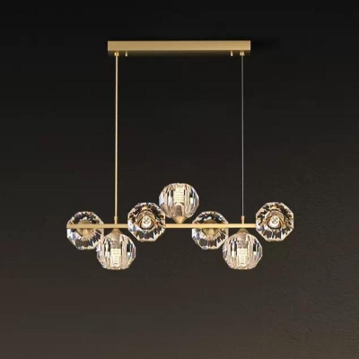 Contemporary Linear Crystal Hanging Light Over Kitchen Island for Residential Use Adapted for Bi-pin with Crystal Shade