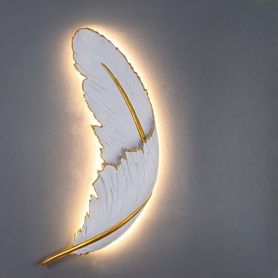 1 Light Wall Lamp Feather Ambient Wall Sconce for Residential Use with Aluminium Metal Shade and Resin Fixture