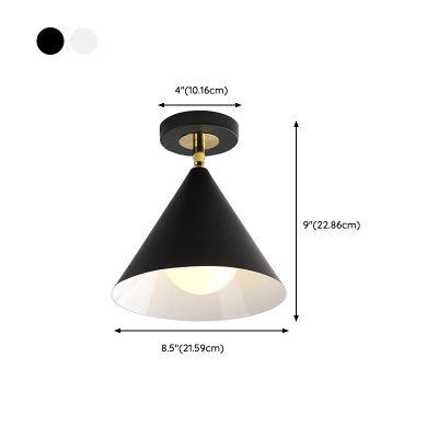 1 Light Cone Semi-Flush Mount Ceiling Lighting Adapted for LED/Incandescent/Fluorescent with Lampshade in Aluminum Metal/Cast Iron in a Modern Style