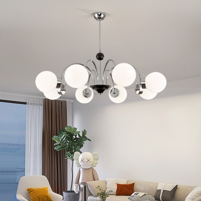 Hanging Rod Sunburst Background Chandelier Light with Glass Shade for Residential Use Adapted, Adjustable Height