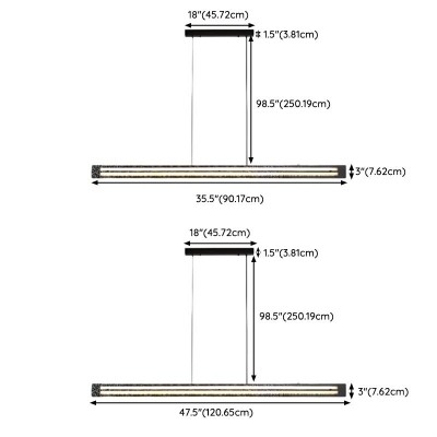 Linear Vitreous Shade Direct Wired Electric Light Over Kitchen Table Adapted for Led Light in a Casual Style, Adaptable Hanging Length