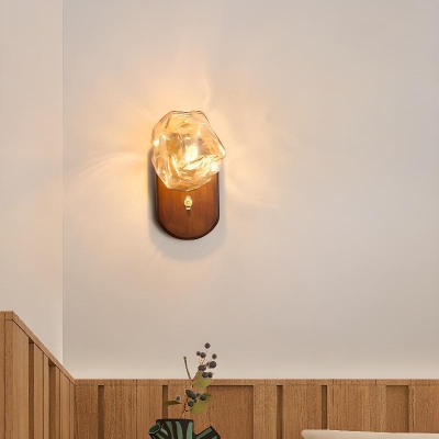 Residential Use Timber Fixed Wiring Wall Light, Ambient Vitreous Shade Wall Lamp, Bi-pin Not Included