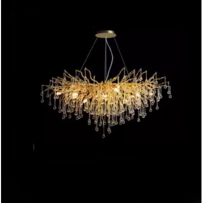 Cord Adjustable Height Sputnik Crystal Surrounding Pendant Light  with Gilded Fixture Adapted for Bi-pin in a Modern Style