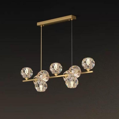 Contemporary Linear Crystal Hanging Light Over Kitchen Island for Residential Use Adapted for Bi-pin with Crystal Shade
