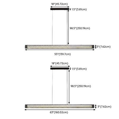Linear Vitreous Shade Direct Wired Electric Light Over Kitchen Table Adapted for Led Light in a Casual Style, Adaptable Hanging Length