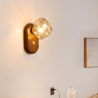 Residential Use Timber Fixed Wiring Wall Light, Ambient Vitreous Shade Wall Lamp, Bi-pin Not Included