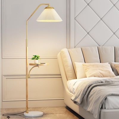 1 Light Textile & Metal Floor Lamp for Residential Use Adapted for LED/Incandescent/Fluorescent with Rocker Switch in an Art Deco Style