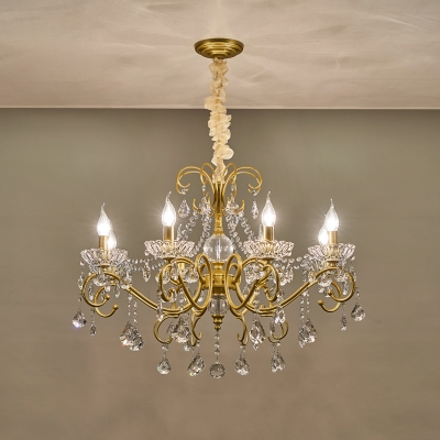 Candelabra Rock Crystal Chandelier Light with Metal Fixture in a Modern Style, Adjustable Height