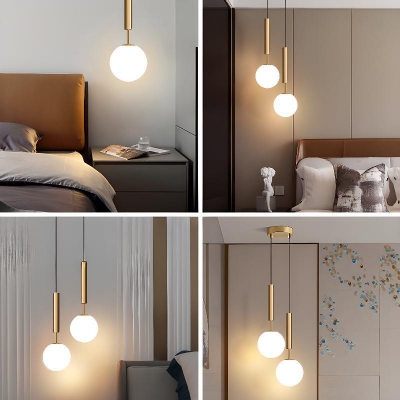 Adjustable Suspension Length Ball Matte Glass Pendant Adapted for Led & Incandescent/ Fluorescent with Chalk Vitreous Enclosure in a Modern Style