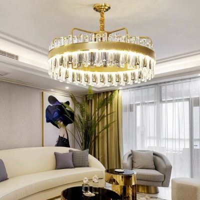 Adjustable Height Crystal Component Led Pendant Light  with Surrounding Rock Crystal Lampshade