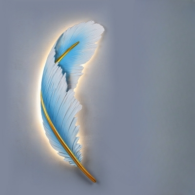 1 Light Feather Wall Lamp Aluminium Material Ambient Wall Light for Residential Use with Resin Fixture