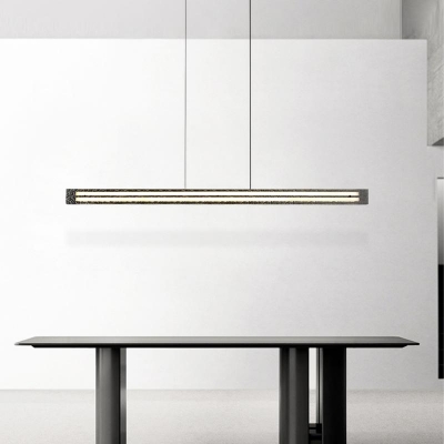 Linear Vitreous Shade Direct Wired Electric Light Over Kitchen Table Adapted for Led Light in a Casual Style, Adaptable Hanging Length
