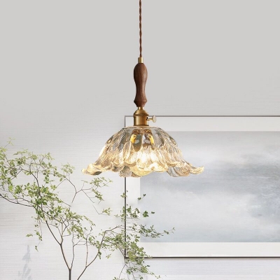 Flexible Hanging Length Floral Transparent Glass Pendant for Residential Use