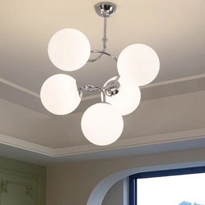 Modern Hanging Rod Opalescent Glass Light Chandelier for Living Room