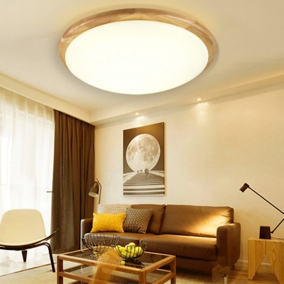 Circular Casual Wood Living Room Surface Mount Ceiling Light Fixture with Direct Wired Electric