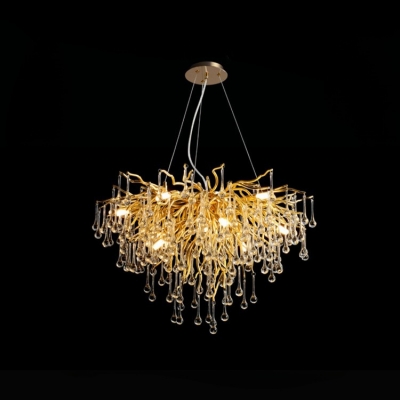 Cord Adjustable Height Sputnik Crystal Surrounding Pendant Light  with Gilded Fixture Adapted for Bi-pin in a Modern Style