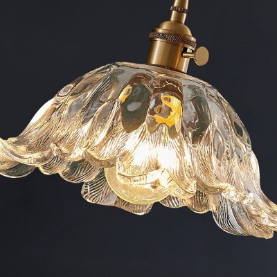 Flexible Hanging Length Floral Transparent Glass Pendant for Residential Use