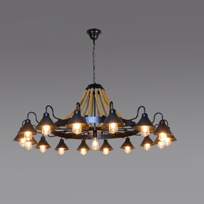 Industrial Adjustable Height Chain Directed Downward Chandelier  with Iron Shade Adapted