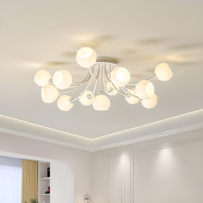Minimalist LED/Incandescent/Fluorescent Semi Flush Mount Ceiling Light with Vitreous Shade for Residential Use