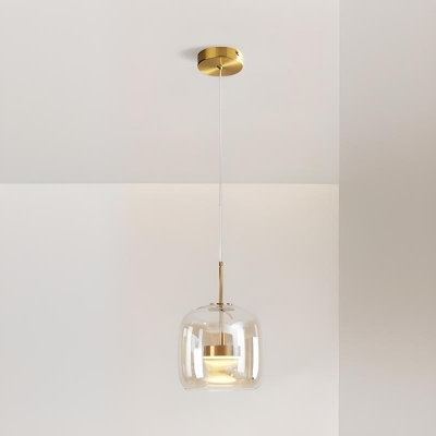 1 Light Clear Glass Adjustable Suspension Length Pendant Lamp with Led Light