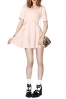 Plain Pleated Short Sleeve Dress in Mini Length - Beautifulhalo.com