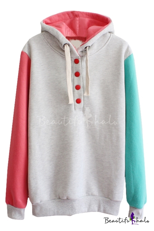 Special Color Block Button Front Hoodie 