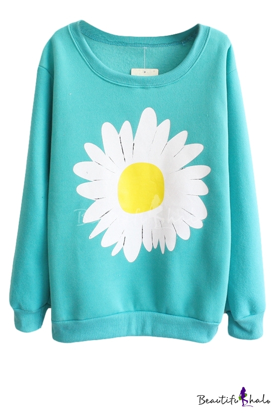 Sunflower Pattern Round Neck Long Sleeve Sweatshirt - Beautifulhalo.com