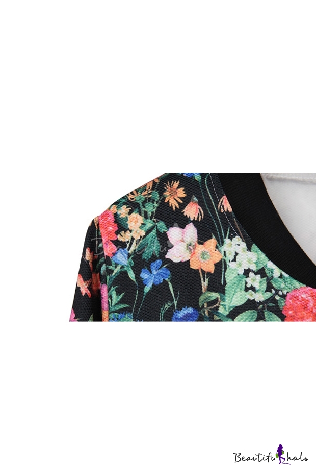 Floral Print Long Sleeve V-Neck Collar Jacket - Beautifulhalo.com