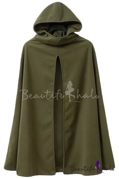 Amy Green Hooded Plain Open Front Cape - Beautifulhalo.com