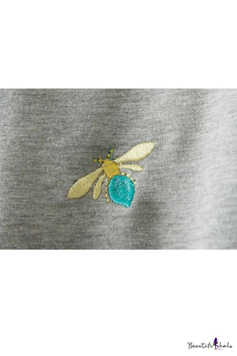 Embroidered Cartoon Bee Round Neck Long Sleeve Sweatshirt ...