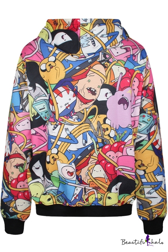 Colorful Adventure Time Print Hoodie with Pocket Front