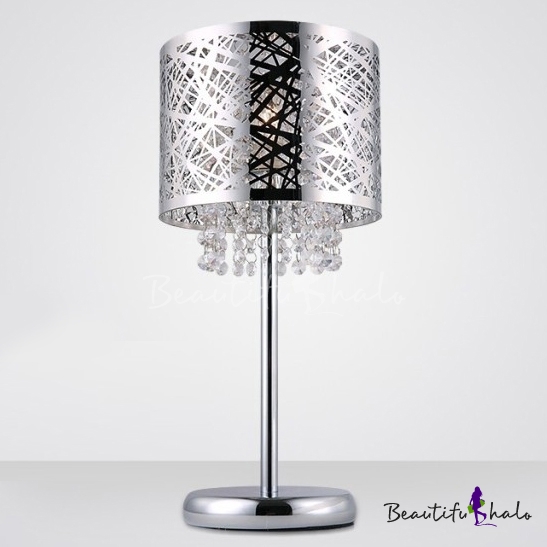 Stunning Chrome Finish Drum Shade And, Crystal Lamp Shades For Table Lamps