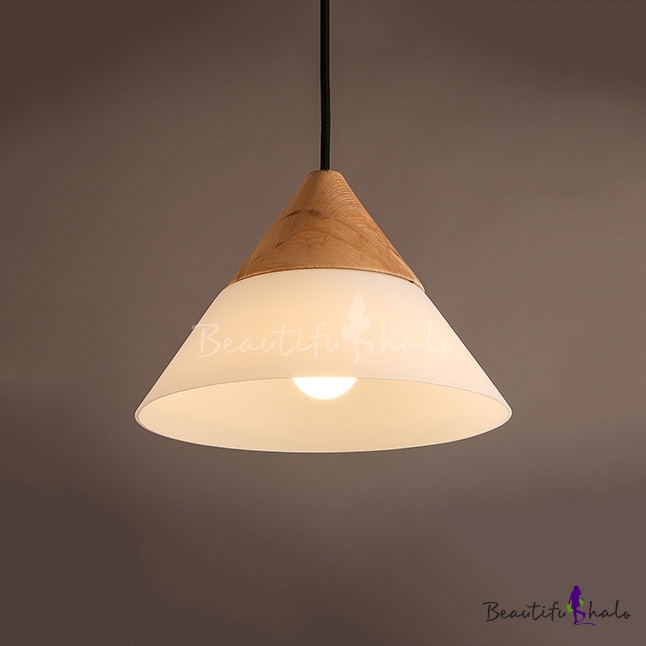 Frosted Glass Cone Shaded Elegantly Designer Wood Mini Pendant Light 