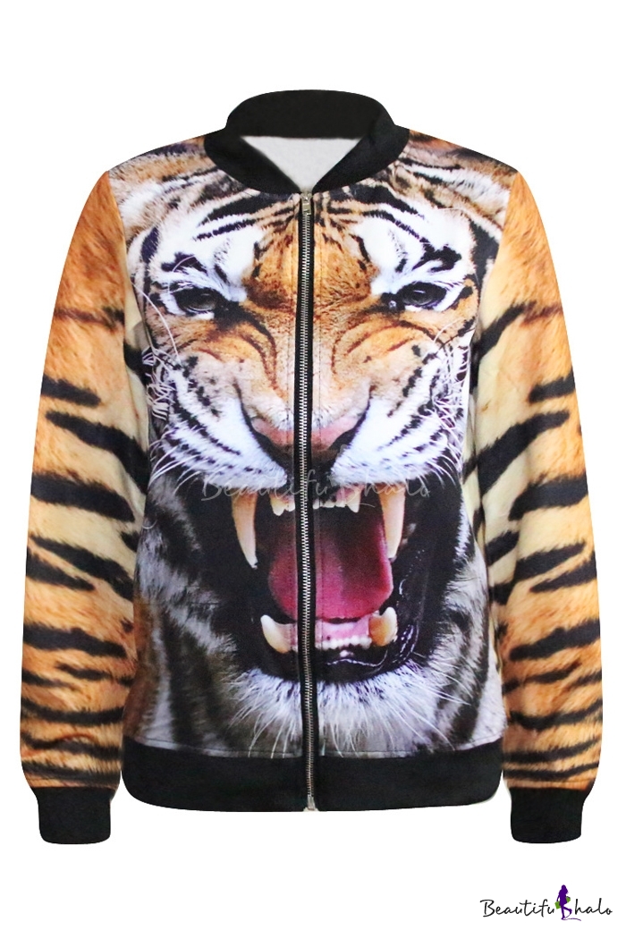 3D Tiger Print Baseball Jacket - Beautifulhalo.com