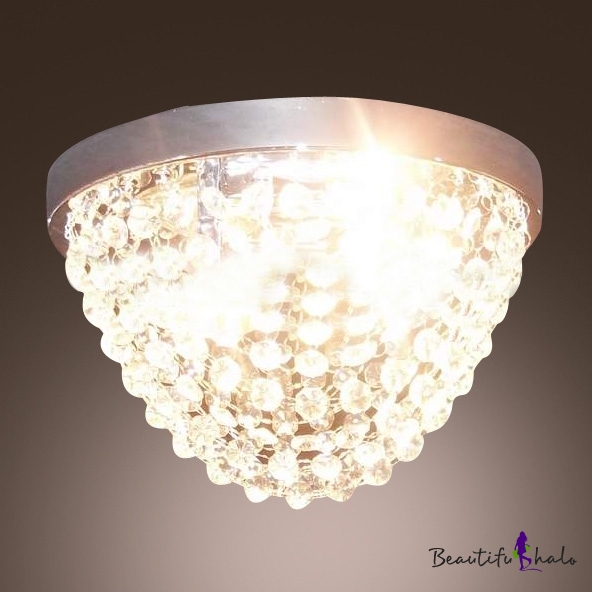 Lush Exquisite Flushmount Ceiling Light Features Stunning Strands Of Crystal Hang From Circle Chrome Finish Canopy