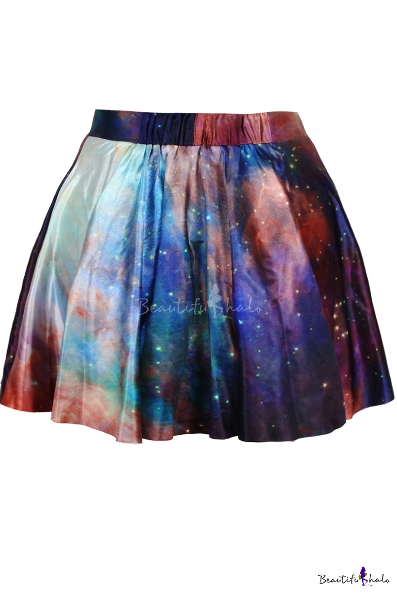 High waist Galaxy Tie Dye Pleated Mini Skirt - Beautifulhalo.com