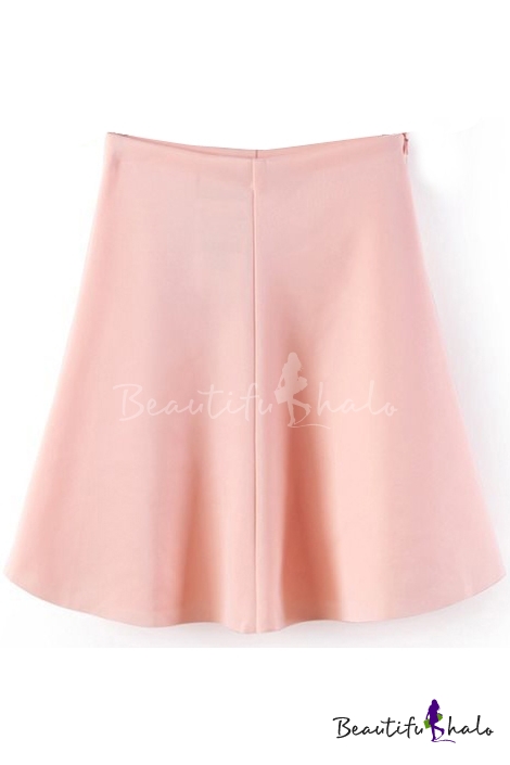 Pink Plain Ruffle Hem Full Skirt - Beautifulhalo.com