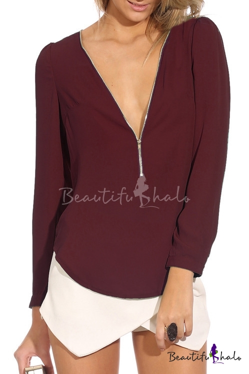 burgundy chiffon blouse