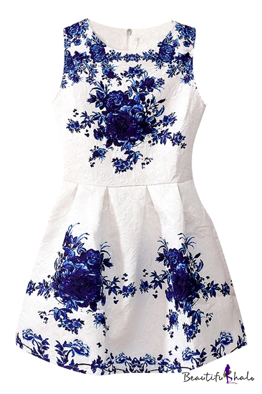 blue and white porcelain print dress