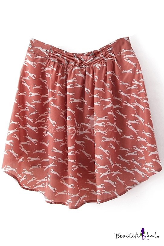 Pink Dog Print Elastic Waist Chiffon Skirt - Beautifulhalo.com