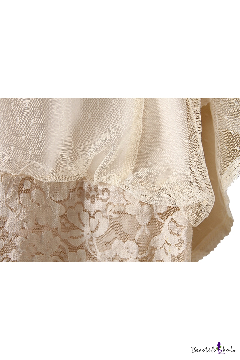 White Lace 3/4 Sleeve Sheer Net Insert Blouse - Beautifulhalo.com