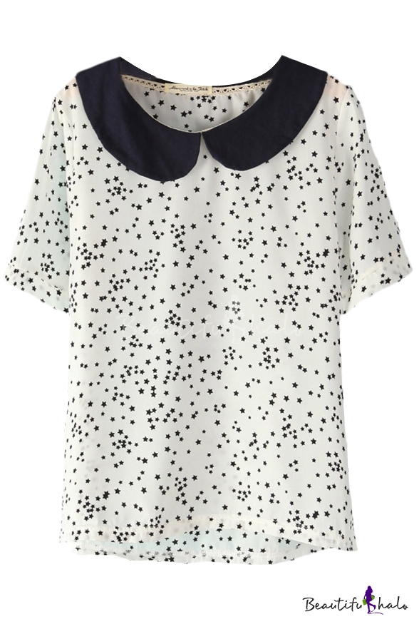 short sleeve blouse with peter pan collar